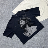 Streetwear lourd personnalisé surdimensionné pour hommes Distressted t-shirts Drop Shoulder Boxy recadrée coton t-shirt pour hommes en gros