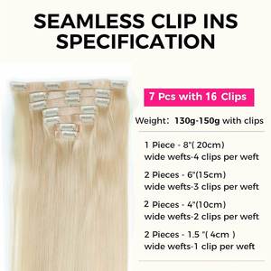 Extensiones de Cabello con Clip Invisibles, Cabello Humano PU, Extensiones con Clip Sin Costuras, Cabello Liso y Lujoso Rubio Platino para Mujer - Product Image 2