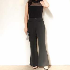 Pantalon évasé taille haute en maille Runqi noir grande taille pour femme, pantalon de printemps OL N8816 épaisseur moyenne - Product Image 4