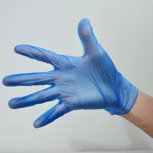 Màu xanh công nghiệp Vinyl glovees bột miễn phí thoải mái hộ gia đình làm việc Vinyl glovees cấp thực phẩm Vinyl gloveees