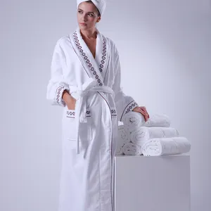 Atacado Branco Roupões Terry Towelling roupão kimono colar Bath Robe L XL Tamanho Unisex