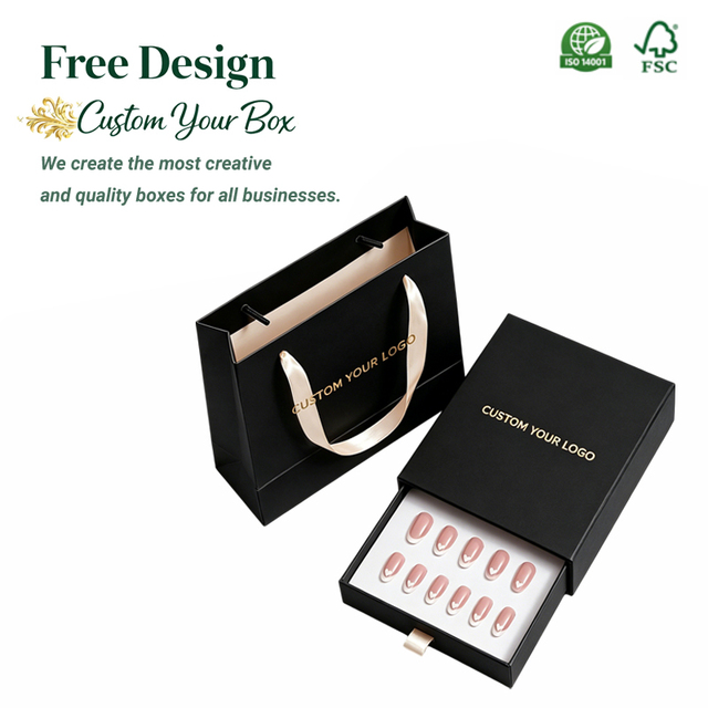 Wholesale Premium Packaging Box for Artificial Nails Press on Packaging Gold Foil Matte Finish Custom Printed Eco