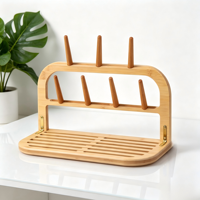 Égouttoir de cuisine multifonctionnel vertical portable pliable en bambou naturel pour biberons avec support amovible