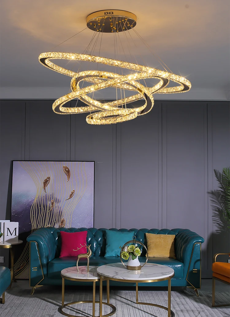 China  Living Room Bedroom Decorative Round Ring led large chandelier luxury  villa staircase art deco circle metal chandeliers