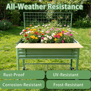 Bac de <span class=keywords><strong>Jardin</strong></span> Surélevé Multifonctionnel avec Treillis, Jardinière Roulante avec Étagère Latérale et Planche de Travail pour le Jardinage - Product Image 5
