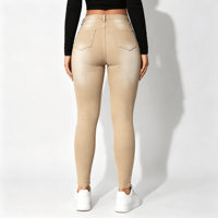 Jeans Skinny Femme Taille Basse en Denim Coton Élastique Couleur Camel – Direct Usine