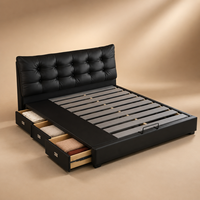 Schwarzer Kunstleder-Doppelbettrahmen mit Knopf-Kopfteil für Moderne Schlafzimmer