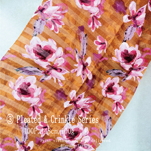 Tissu en mousseline froissée imprimé magnolia style peinture à l'huile, motif floral orange vintage pour robes et foulards féminins - Product Image 2