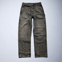 Fabricant sur mesure de jeans de charpentier à rayures verticales pour hommes, pantalons en denim à double genouillère, coupe droite classique, OEM ODM, vêtements de travail vintage
