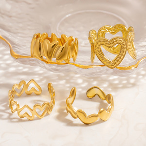 Heart Shape <b>Titanium</b> Steel <b>Rings</b> For Women 18K Gold Plated Minimalist Design Gift Jewelry Irregular Pattern Fashion <b>Ring</b> - Product Image 1