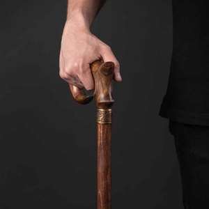 Bâton de marche classique en bois d'érable sculpté à la main, embout en caoutchouc, poignée en laiton, finition polie, pour personnes âgées, usage quotidien - Product Image 2