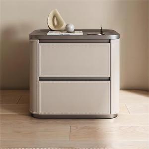 Hình bầu dục hình dạng da đầu giường bảng ánh sáng sang trọng phòng ngủ yên da đầu giường gỗ da đêm bàn - Product Image 2