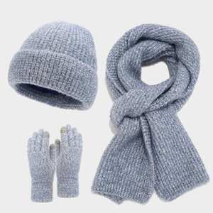 Nouvel ensemble élégant pour hommes et femmes : écharpe, bonnet et gants bicolores mélangés – Chaud pour l'hiver - Product Image 3