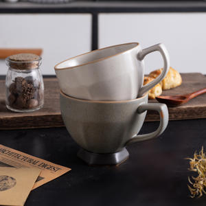 Exportation transfrontalière Tasse en céramique gris abricot avec anse, style verre à pied, glaçure minimaliste cuite au four, pour café et thé, individuelle - Product Image 5