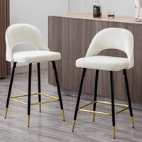 Tabouret de bar moderne en velours DM Factory, chaise de bar rembourrée confortable à hauteur de comptoir avec structure métallique pour cuisine et bar