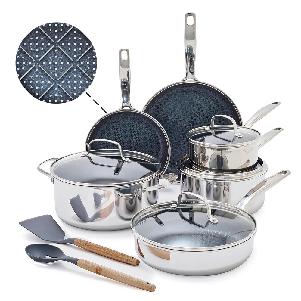 Juego de utensilios de cocina de acero de tres capas de 10 piezas