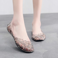 Sandales plates décontractées pour femmes, style Jelly, à bout ouvert, pour la plage, personnalisables, vente en gros de chaussures chinoises