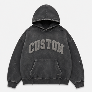 Custom 500Gsm Heavyweight <b>Pullover</b> Hoodie Washed Embossed Graphic Oversized Kangaroo Pocket Streetwear Custom <b>Men</b> Hoodie - Product Image 1
