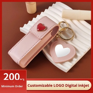 PU Leather Heart Lipstick Bag Women Keychain Pendant High-Value Small Gift Customizable Logo - Product Image 3