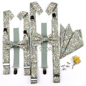 Nueva Flor de algodón 2,5 cm <span class=keywords><strong>tirantes</strong></span> 6,5 cm corbata Hankie hombres chico arco conjunto verde flor corbata correas boda fiesta regalo accesorio - Product Image 4