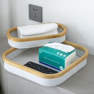 Desktop Storage <b>Box</b> Rectangle Gray Ivory Multifunctional Organizer For Desk Sundries <b>Makeup</b> And Office Use - Product Image 4