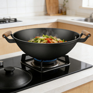 Double-handled Iron Wok Non-stick Round Bottom Large Gas Stove Specific Uncoated Household Cooking Pan - Product Image 2