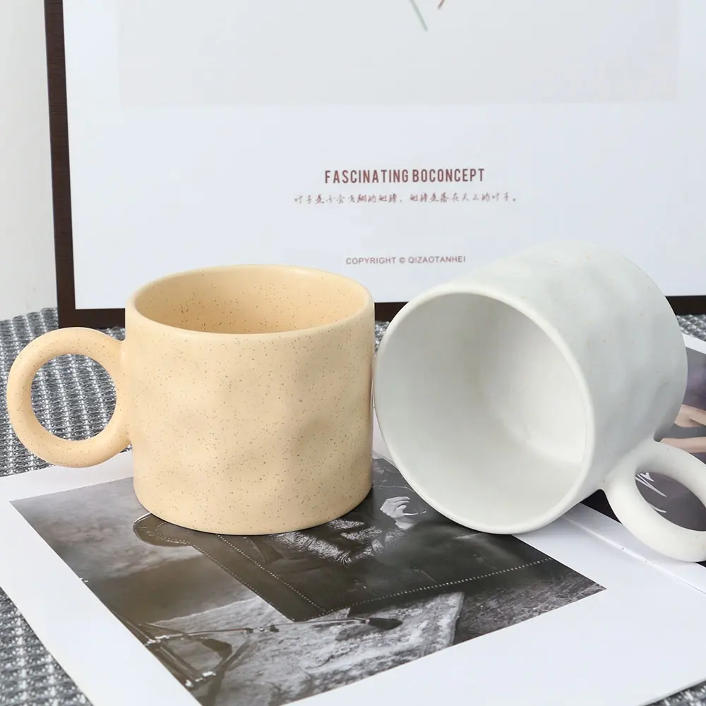 Beautiful water cup creative mug convex cup body retro round handle Star point 15oz ceramic cup custom logo wholesale