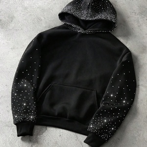 Hoodie Homme Oversize Boxy à Épaules Tombantes avec Imprimé Graphique Strass Style Vintage Urbain Personnalisé – Fabricant de Vêtements - Product Image 2