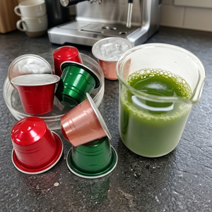 Capsules de thé matcha premium compatibles avec les machines Nespresso originales, scellées en aluminium pour une fraîcheur et un goût riche et onctueux - Product Image 1