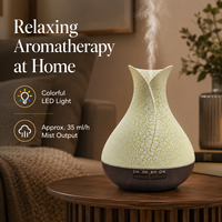 Diffuseur d'arômes et humidificateur évaporatif 500 ml en verre craquelé, sans BPA, LED 7 couleurs, minuterie 1/3/6H, arrêt automatique, AC100-240V, pour hôtel