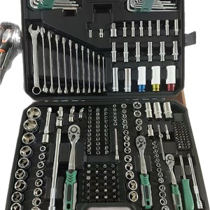 222Pcs Set Perkakas Soket Otomatis, Kunci Ratchet 1/4"&1/2", Batang Ekstensi, Universal Joint, Mata Obeng, Perlengkapan Perbaikan Mobil - Product Image 1
