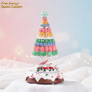 Scatola Musicale Natalizia Girevole in Resina Dipinta a Mano, a Forma di Albero di Natale con Caramelle e Macaron, per Decorazione Tavolo Festiva e <span class=keywords><strong>Villaggio</strong></span> Natalizio - Product Image 3