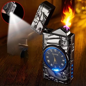 Jiaxin alta calidad a prueba de viento USB doble arco encendedor iluminación linterna encendedor recargable encendedor de cigarros con reloj - Product Image 2