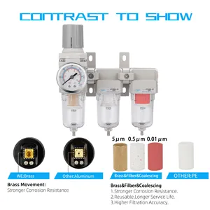 Nanpu Drietraps Luchtbehandelingseenheid-5 Micron Deeltjesfilter, 0.5-0.01 Micron Coalescerende Filters, Luchtdrukregelaar