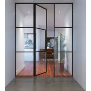 लोकप्रिय अनुकूलित औद्योगिक डिजाइन स्टील धातु लोहे के फ्रेम ग्रिल कांच स्विंग फ्रेंच आँगन खिड़कियों और दरवाजों