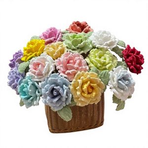 Rose all'uncinetto fatte a mano in filato di cotone, steli morbidi, ecologici, lavabili, colore personalizzabile, regali per laurea, Halloween, festività. - Product Image 1