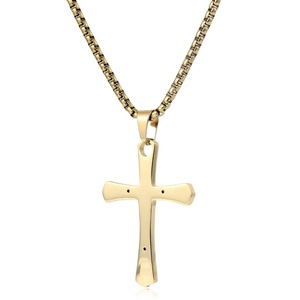 yunnique <b>Cross</b> Pendant Necklace Stainless Steel Gold Color Geometric Design For Men Women Fashion Jewelry 60cm <b>Chain</b> - Product Image 1