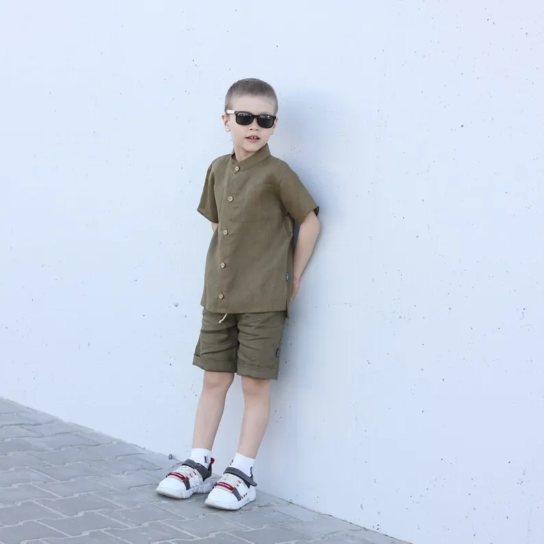 Kinder Baby Sommer Leinen Zweiteiler Set Kid Infant Outfit Anzug Unisex Kleidungs set