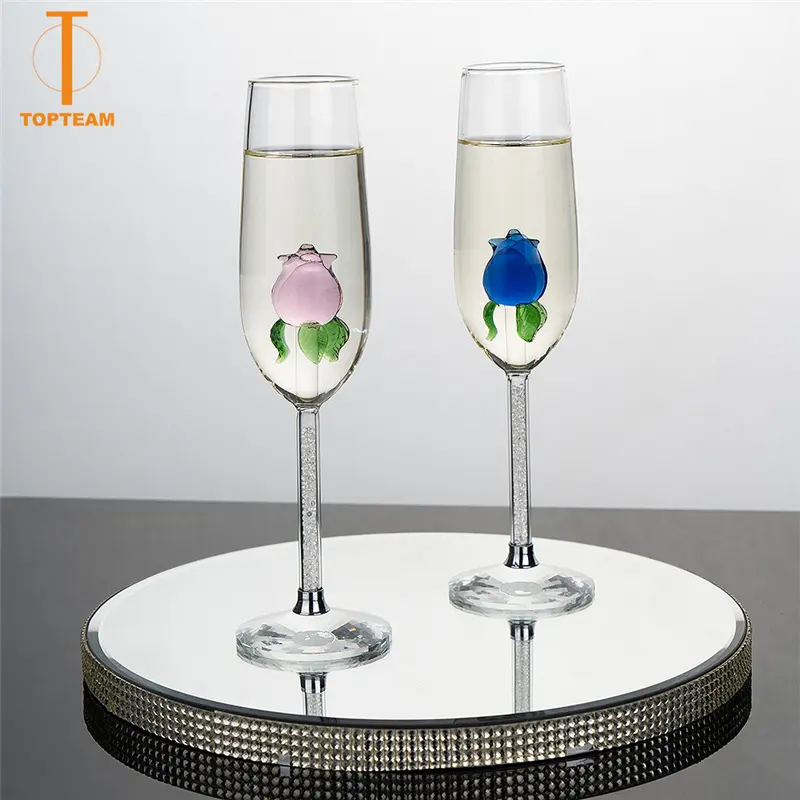 Индивидуальный креативный День Святого Валентина Свадебный подарок прозрачный набор бокал для шампанского с розой внутри