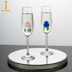 Custom creative Valentine's Day wedding gift transparent set goblet champagne glass with rose inside