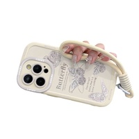 Étui de téléphone portable antichoc de style papillon avancé pour 15 Pro Max avec cordon en TPU