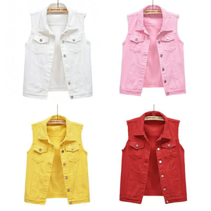 Gilet <span class=keywords><strong>en</strong></span> <span class=keywords><strong>jean</strong></span> multicolore pour <span class=keywords><strong>femme</strong></span>, court, printemps-été, coupe ajustée, <span class=keywords><strong>sans</strong></span> manches, <span class=keywords><strong>veste</strong></span> déchirée, cardigan, haut vintage, col mandarin, 120 - Product Image 1
