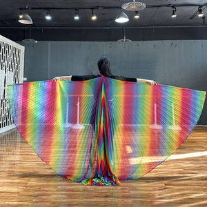 Vente en gros de vêtements cosplay en polyester de couleur arc-en-ciel pour adultes, cape à plis pour la danse du ventre et la performance, ailes avec bâton - Product Image 6