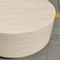Table basse ronde de style Japandi avec texture travertin pour la décoration intérieure, appartement, villa, salon, hall d'hôtel, directement de l'usine