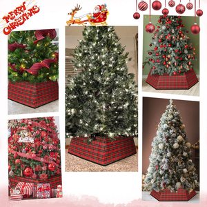 YUELIAN Jupe de sapin de Noël à carreaux rouges et noirs, col carré tissé, anneau de sapin pour la décoration de la maison et des fêtes de Noël - Product Image 6