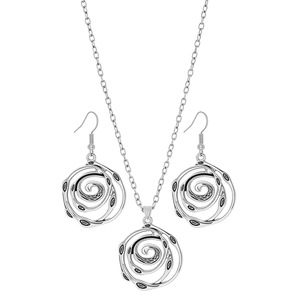 Ensemble collier et boucles d'oreilles géométriques en spirale ethnique, en alliage plaqué argent, bijoux de fête pour femmes - Product Image 5