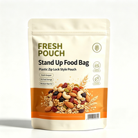 Sachet en plastique personnalisé imprimé, pochette souple verticale avec fermeture éclair factice, emballage alimentaire pour snacks, fruits secs et noix