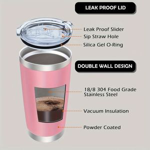 Vaso Térmico de Acero Inoxidable de 20 oz con Tapa, Taza de Viaje de Diseño Minimalista, Vaso Recto de Doble Pared, 6-12 Horas de Aislamiento Térmico - Product Image 3