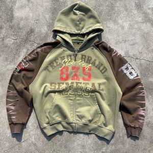 Hoodie zippé surdimensionné en molleton bouclette, style streetwear, imprimé, à épaules tombantes, effet vieilli et délavé à l'acide - Product Image 3