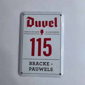 Panneau mural en métal vintage <span class=keywords><strong>Duvel</strong></span> avec finition émaillée, design personnalisé, modèle 115, logo <span class=keywords><strong>Duvel</strong></span> et inscription « Entrez, nous avons du lait au réfrigérateur » - Product Image 2